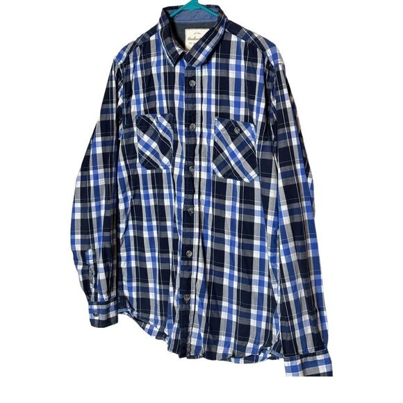Weatherproof blue & black plaid 100% cotton casual button down shirt size m - Picture 3 of 8
